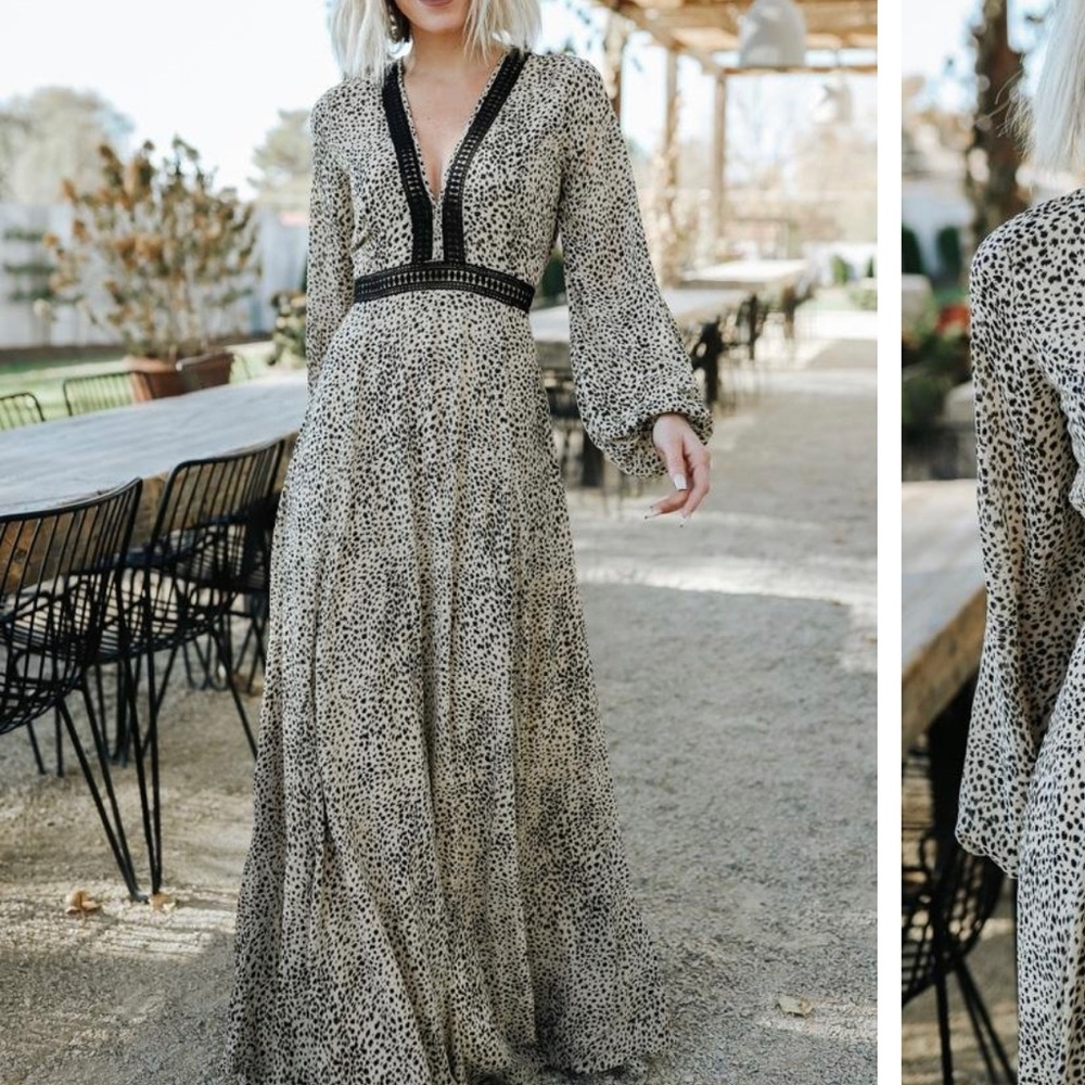 Baltic Born Cha Cha Taupe Print Maxi Dress - NWT